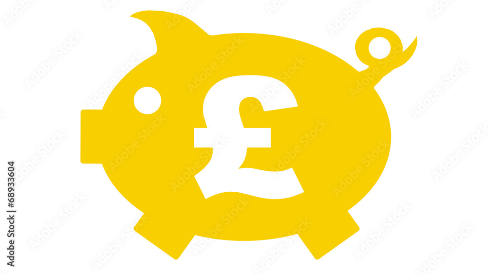 piggy bank in yellow with pfund symbol - pfund7 - g1185 piggy bank in yellow with pfund symbol - pfund7 - g1185