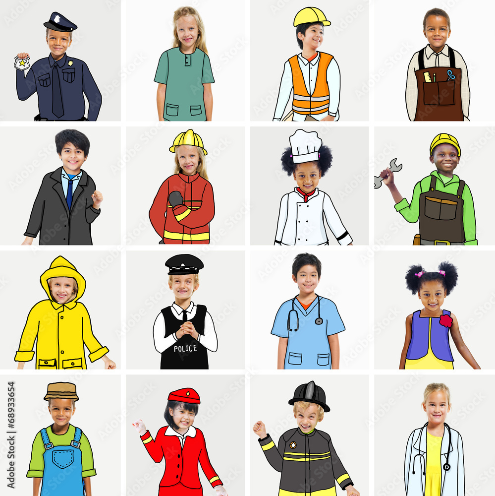 Multiethnic Group of Children with Jobs Concepts Multiethnic Group of Children with Jobs Concepts