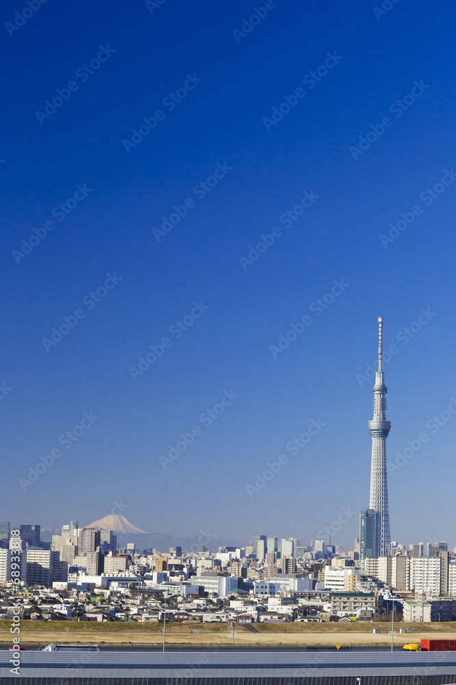 ［東京都市風景］首都高と富士山＆東京スカイツリーを望む-813