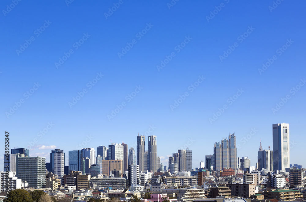 ［東京都市風景］快晴青空 新宿高層ビル群・全景イメージ　364