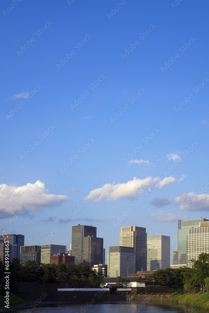 ［東京都市風景］皇居桜田門と丸の内高層ビル群-964