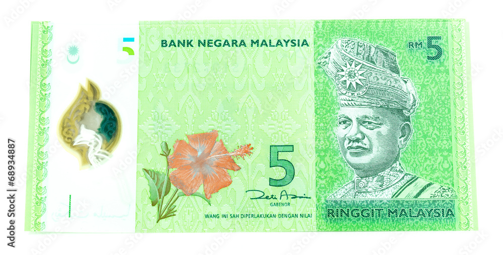 Five Malaysia Ringgit Currency Bank Notes