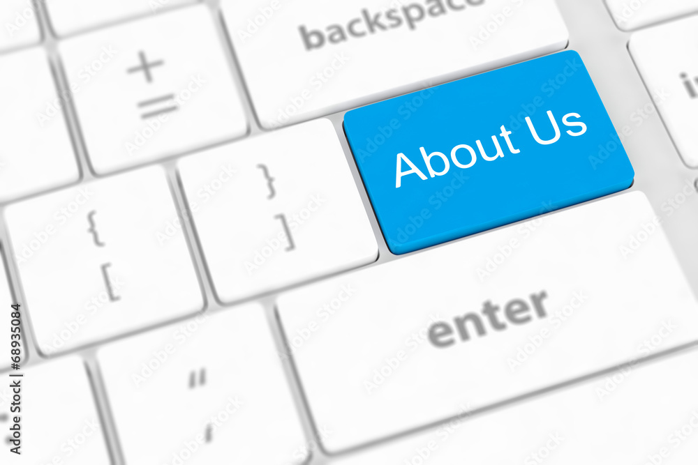 concepts of 'about us', message on keyboard enter key. concepts of 'about us', message on keyboard enter key.