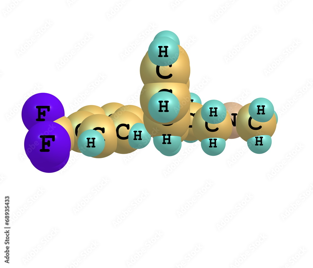 Fluoxetine molecule isolated on white Fluoxetine molecule isolated on white