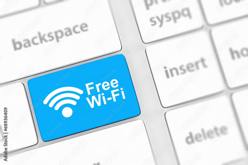 Free WI-FI button on keyboard with soft focus Free WI-FI button on keyboard with soft focus