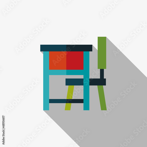 Vintage school desk flat icon with long shadow,eps10