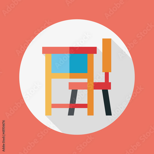 Vintage school desk flat icon with long shadow,eps10