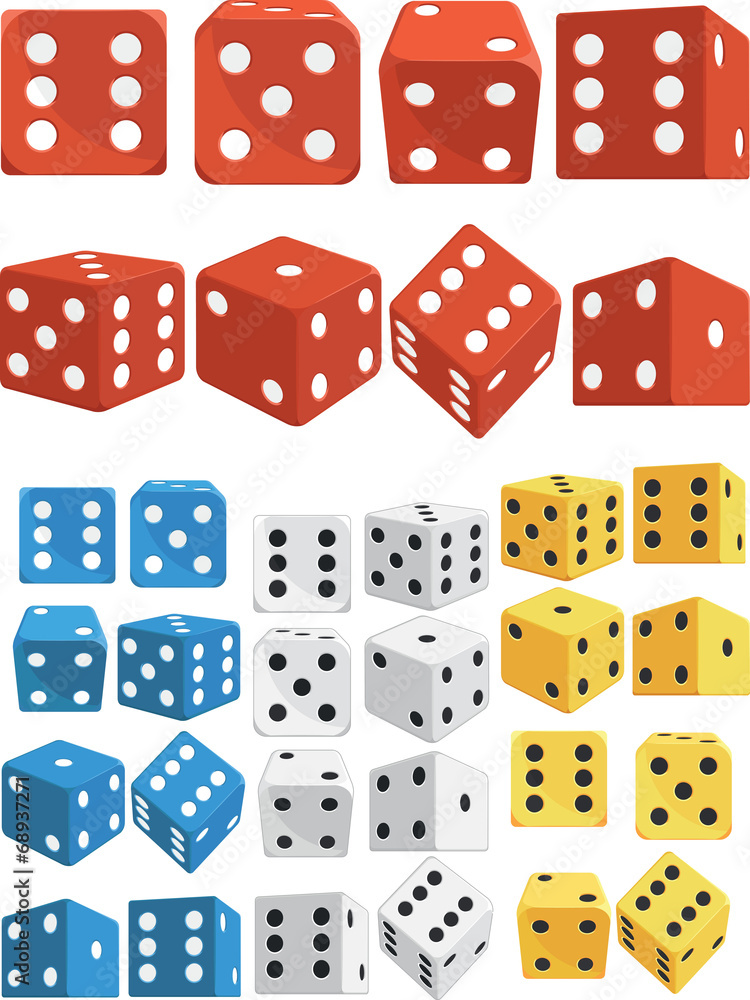 Dice in Several Positions and Colors Dice in Several Positions and Colors