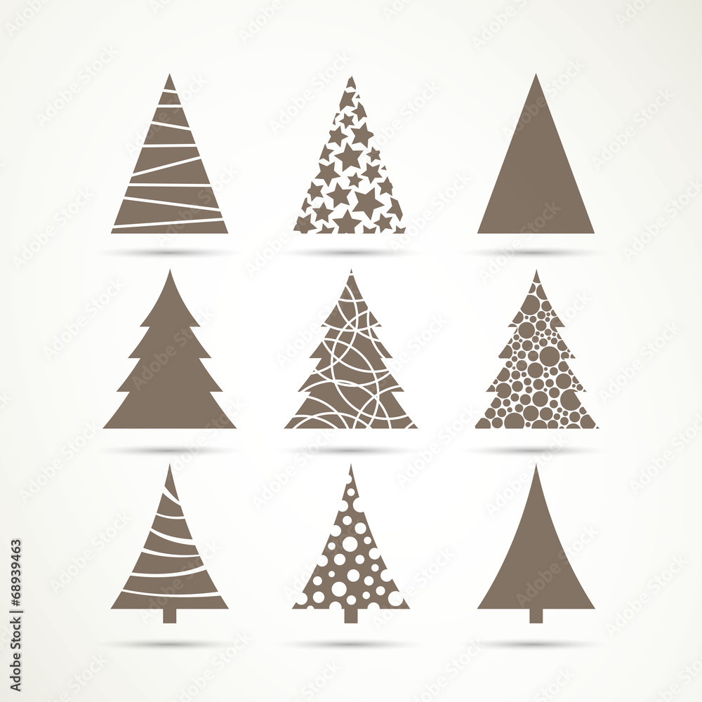 Vector Illustration of Christmas Tree Icons - obrazy, fototapety, plakaty 