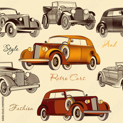 Stylish seamless wallpaper pattern with retro cars