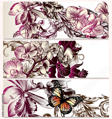 Vector backgrounds set with orchid flowers