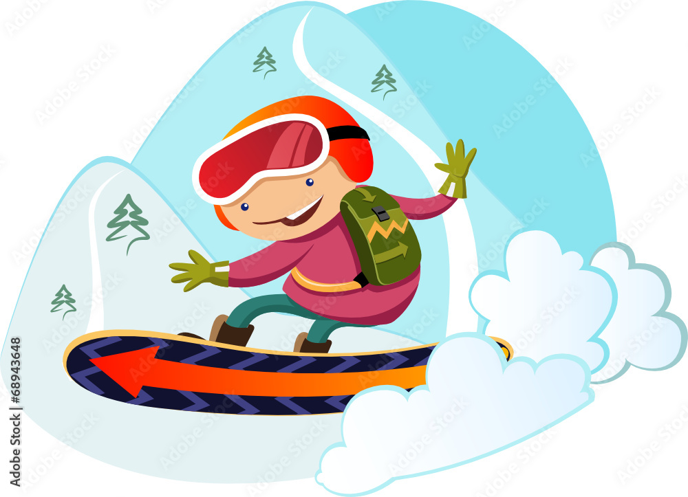 boy snowboarding. Winter fun. Ski Resort.