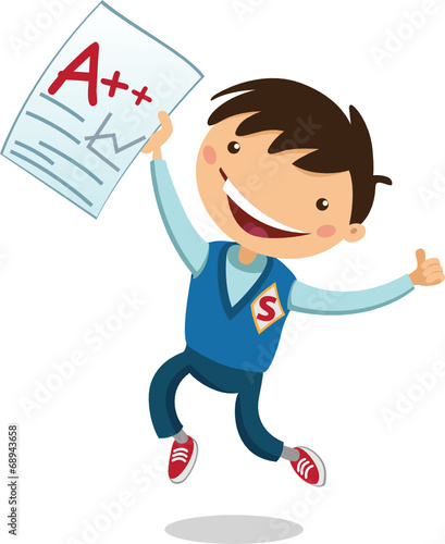 joyful boy received a good mark