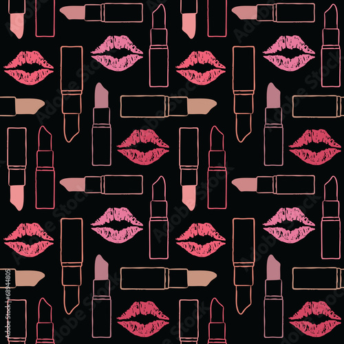 Vector seamless pattern background with lips and lipsticks 1