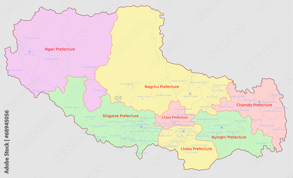 Tibet Administrative Regions Map