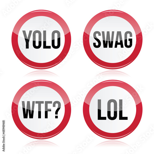 YOLO, swag, WTF, LOL vector signs
