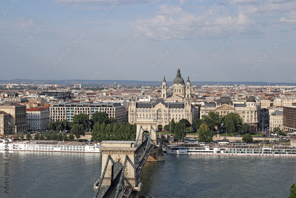 Budapest cityscape Chain bridge and Saint Stephen's Basilica