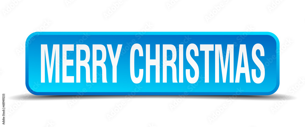 merry christmas blue 3d realistic square isolated button