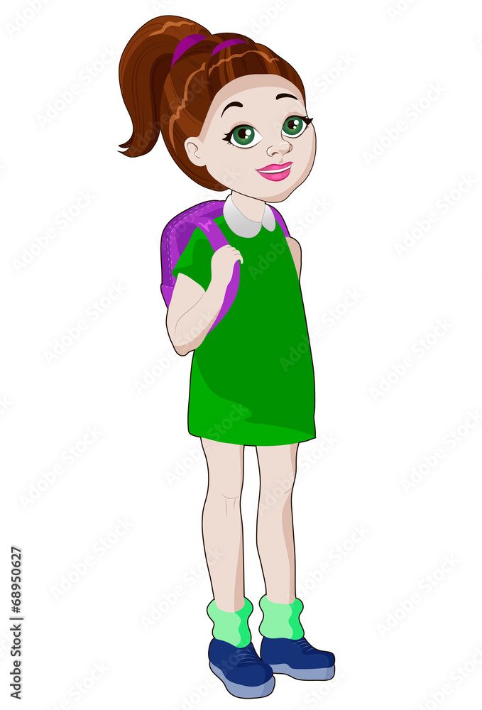 A beautiful schoolgirl isolated on a white background A beautiful schoolgirl isolated on a white background