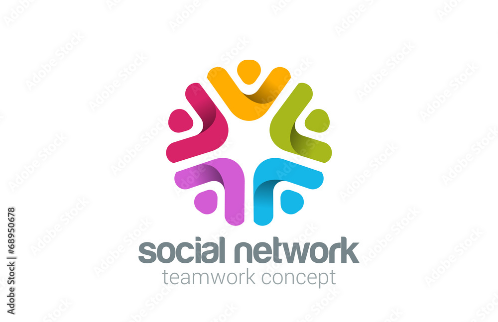Social Team Network Logo design vector. Teamwork logotype - obrazy, fototapety, plakaty 