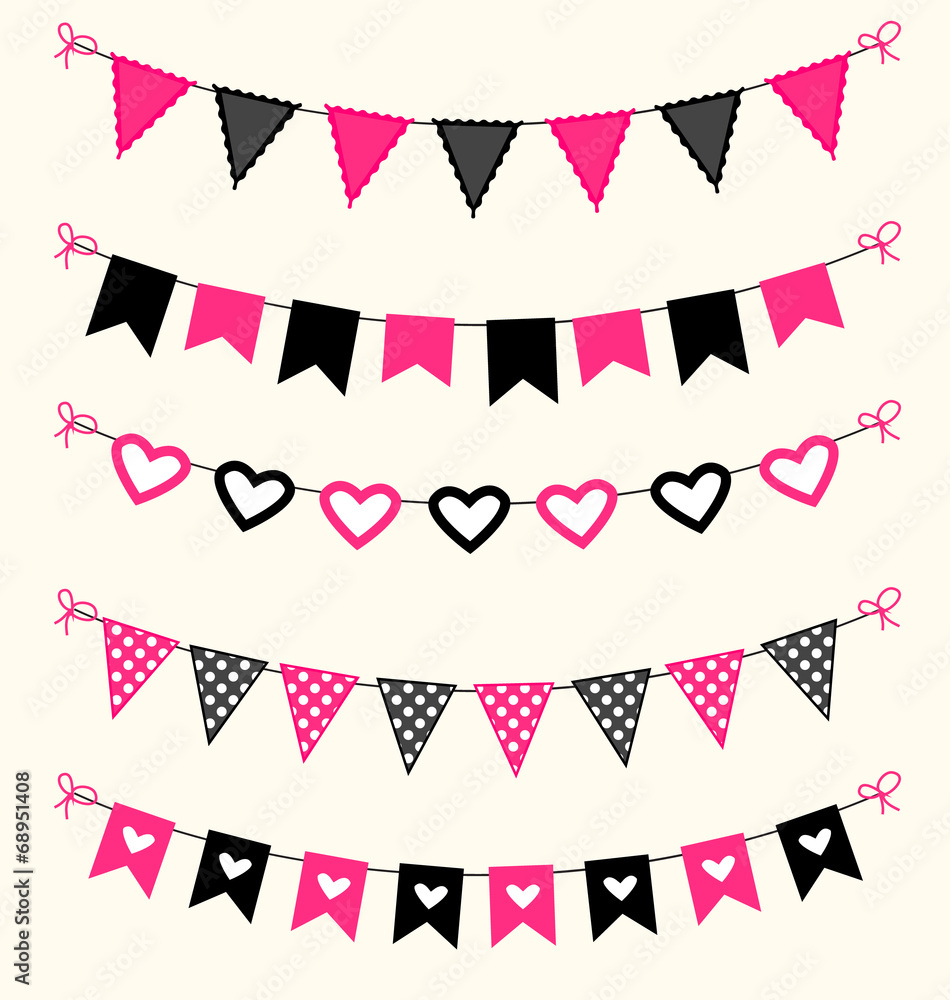 Obraz premium Bunting set pink and black scrapbook flags design elements