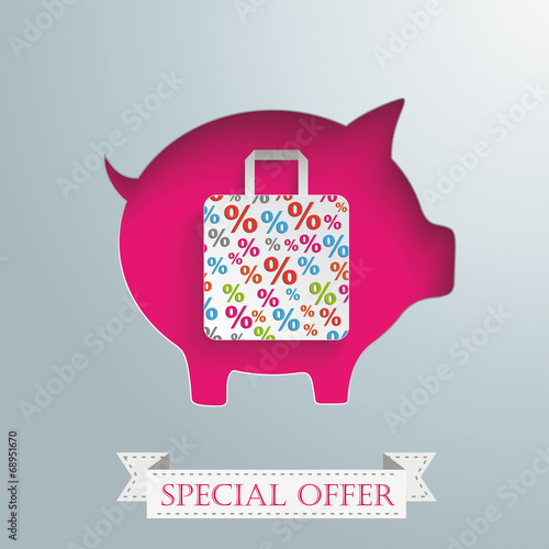 Piggy Bank Shopping Bag Silver Background