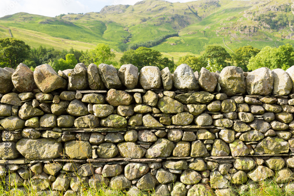 Dry stone wall no mortar Lake District Cumbria uk