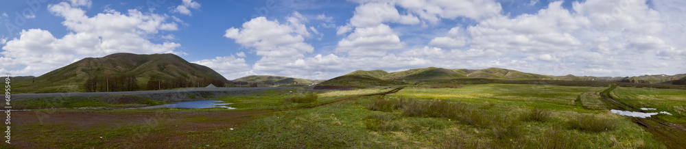 Landscape of Spring Steppe and Hills