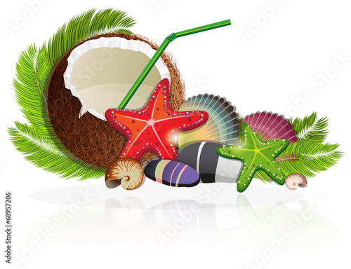 Coconut cocktail with palm branches