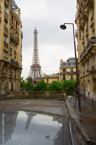Streets of Paris with Eiffel Tower in background