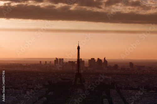 Paris view from above from Montparnasse Tower at sunset
