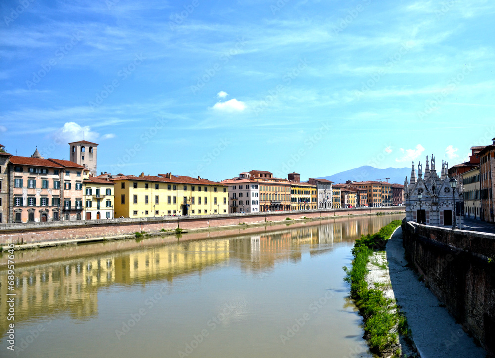 Panorama of Arno river which crosses the city of Pisa