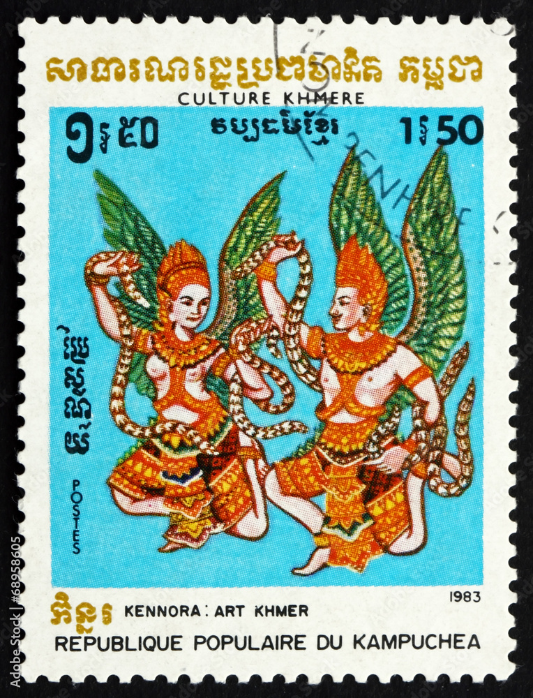 Obraz premium Postage stamp Cambodia 1983 Two Winged Figures