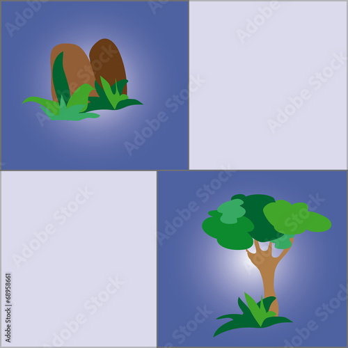 The tree with grass and stones