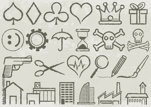 Set of symbols. A set of 24 symbols hand drawn