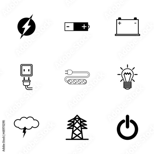 Vector black electricity icons set