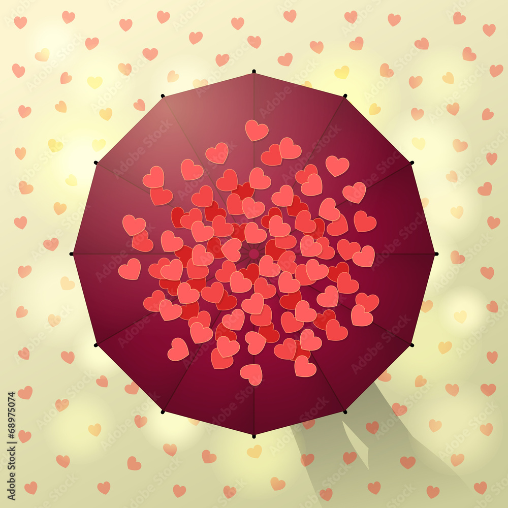 Umbrella and hearts - obrazy, fototapety, plakaty 