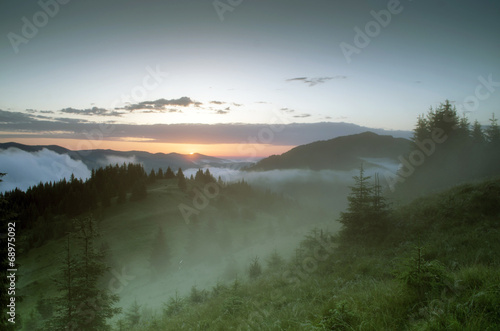 evening mountain plateau landscape  Carpathian  Ukraine 