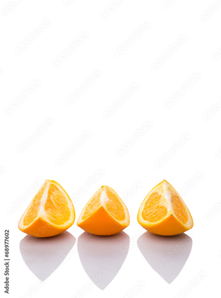 Slice of orange fruits over white background Slice of orange fruits over white background