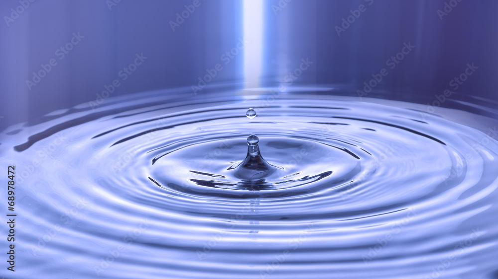 Water drop close up with concentric ripples