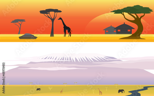 Set of Africa Savanna Safari and Great mountain landscape
