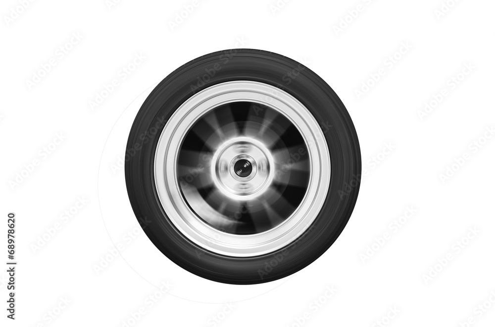 The wheel spinning isolated on white background The wheel spinning isolated on white background