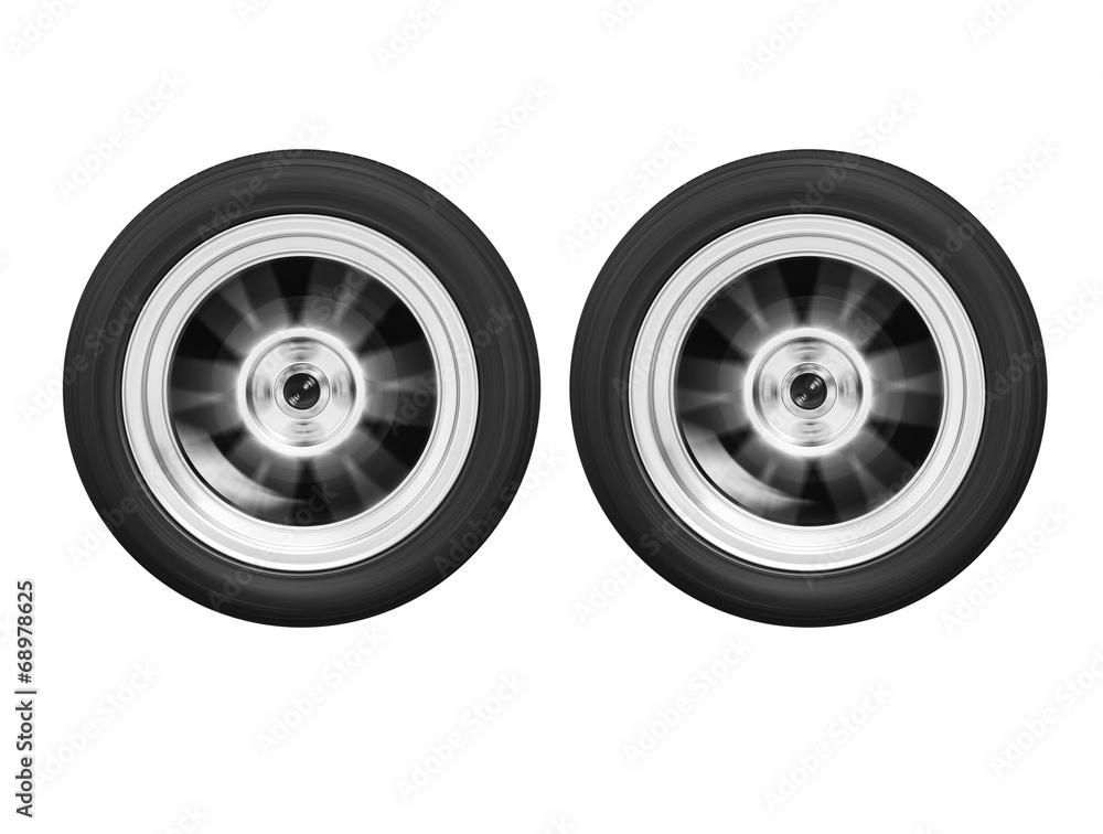 two wheel spinning isolated on white background two wheel spinning isolated on white background