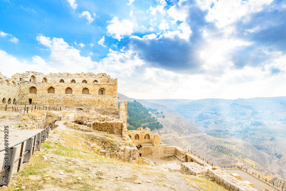 Landscape castle prospects Jordanian mountains at Kerak Castle