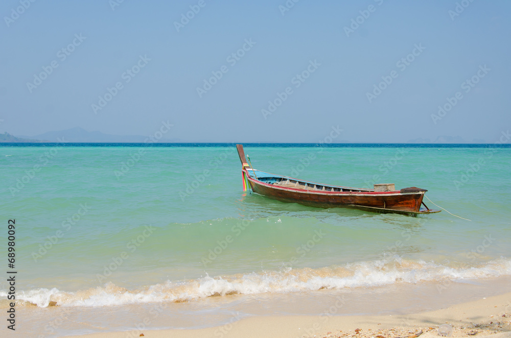 Tropical beach traditional long tail boats, Andaman Sea. Tropical beach traditional long tail boats, Andaman Sea.