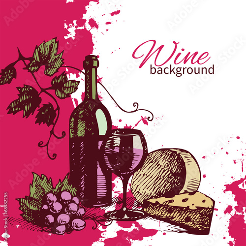 Wine vintage background. Hand drawn illustration.