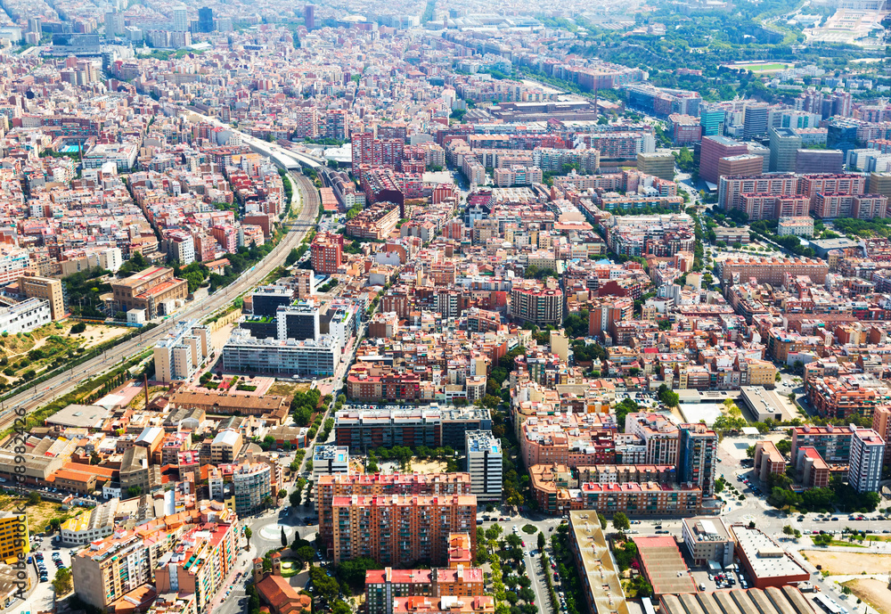 Aerial view of Sants-Montjuic residential district. Barcelona