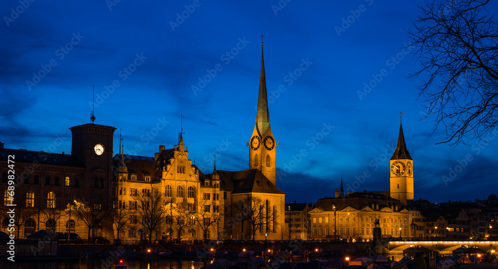 Cityscape of Clock Tower in Zurich, Switzerland