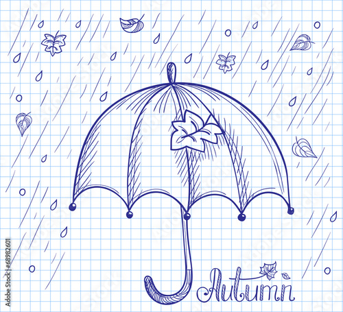 Sketch of an umbrella in the rain