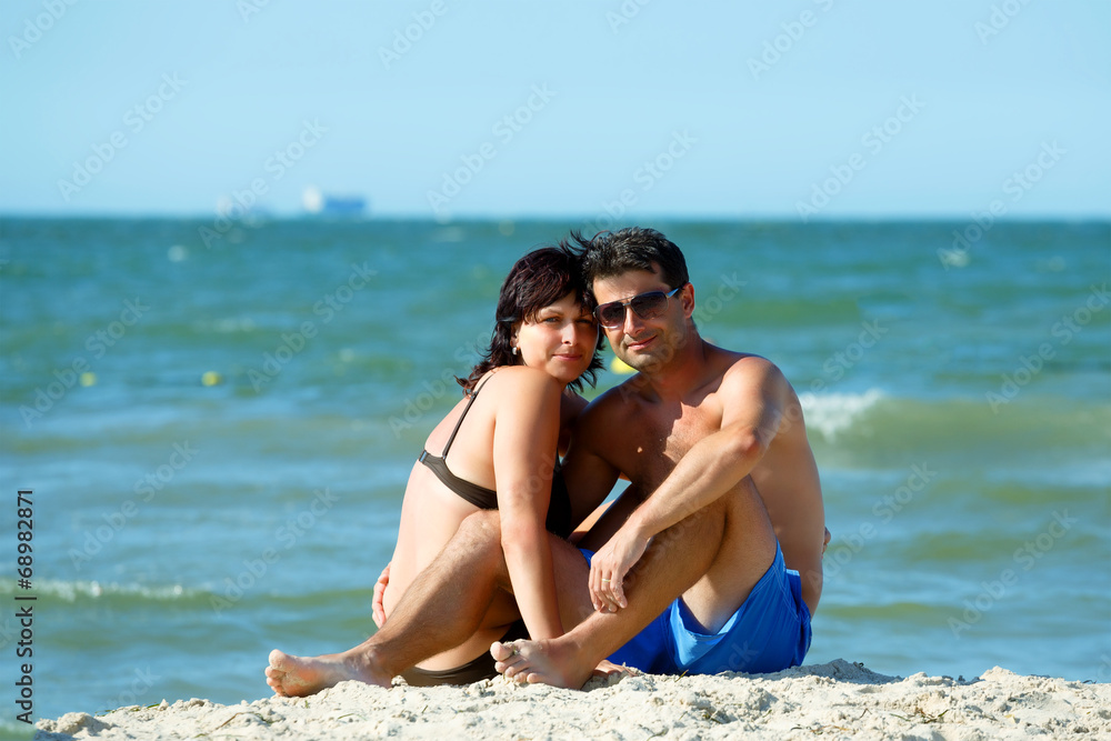 middle age couple on tunisian beach middle age couple on tunisian beach